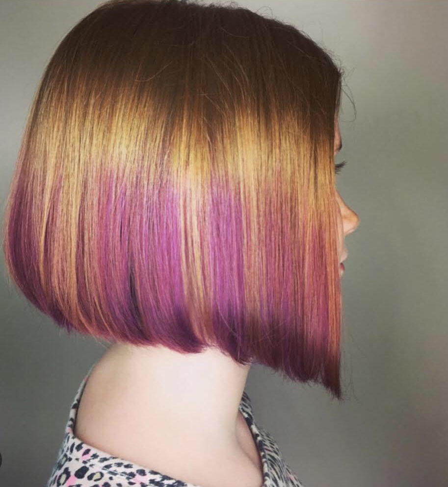 Blonde hair with purple highlights
