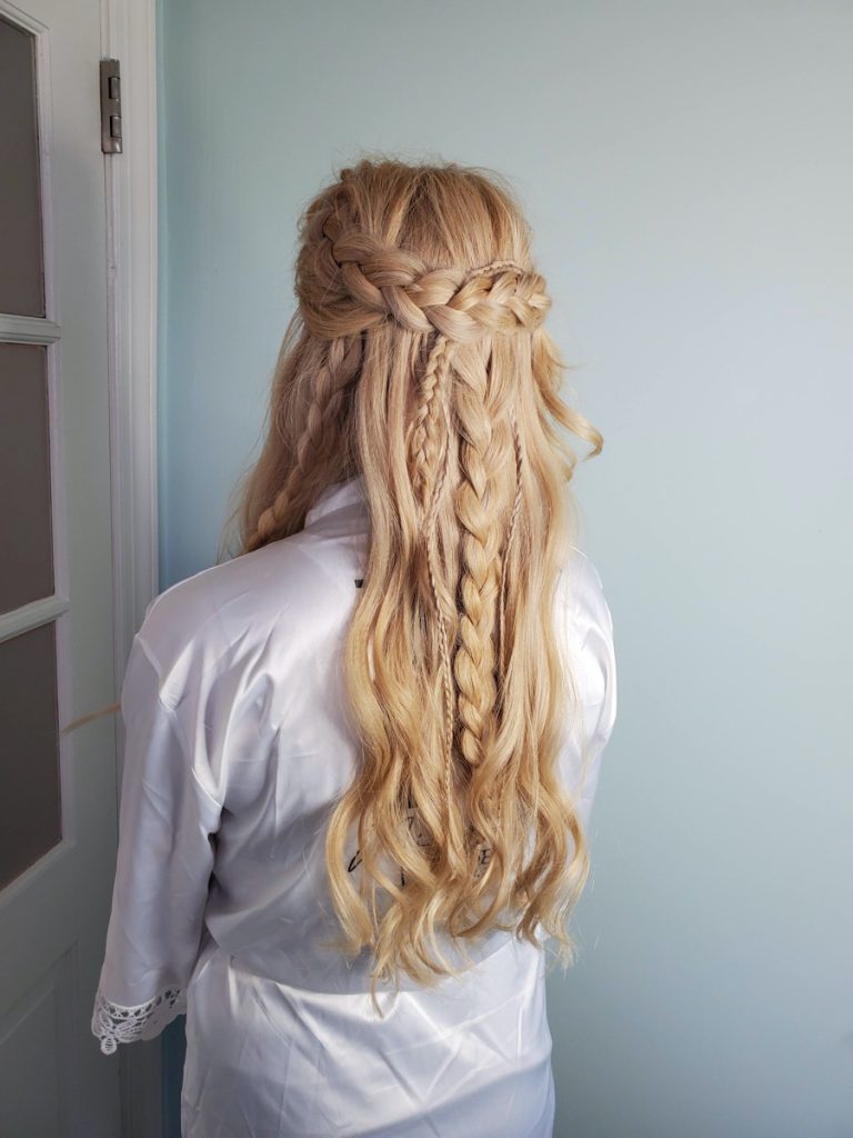 Wedding braids in hair.