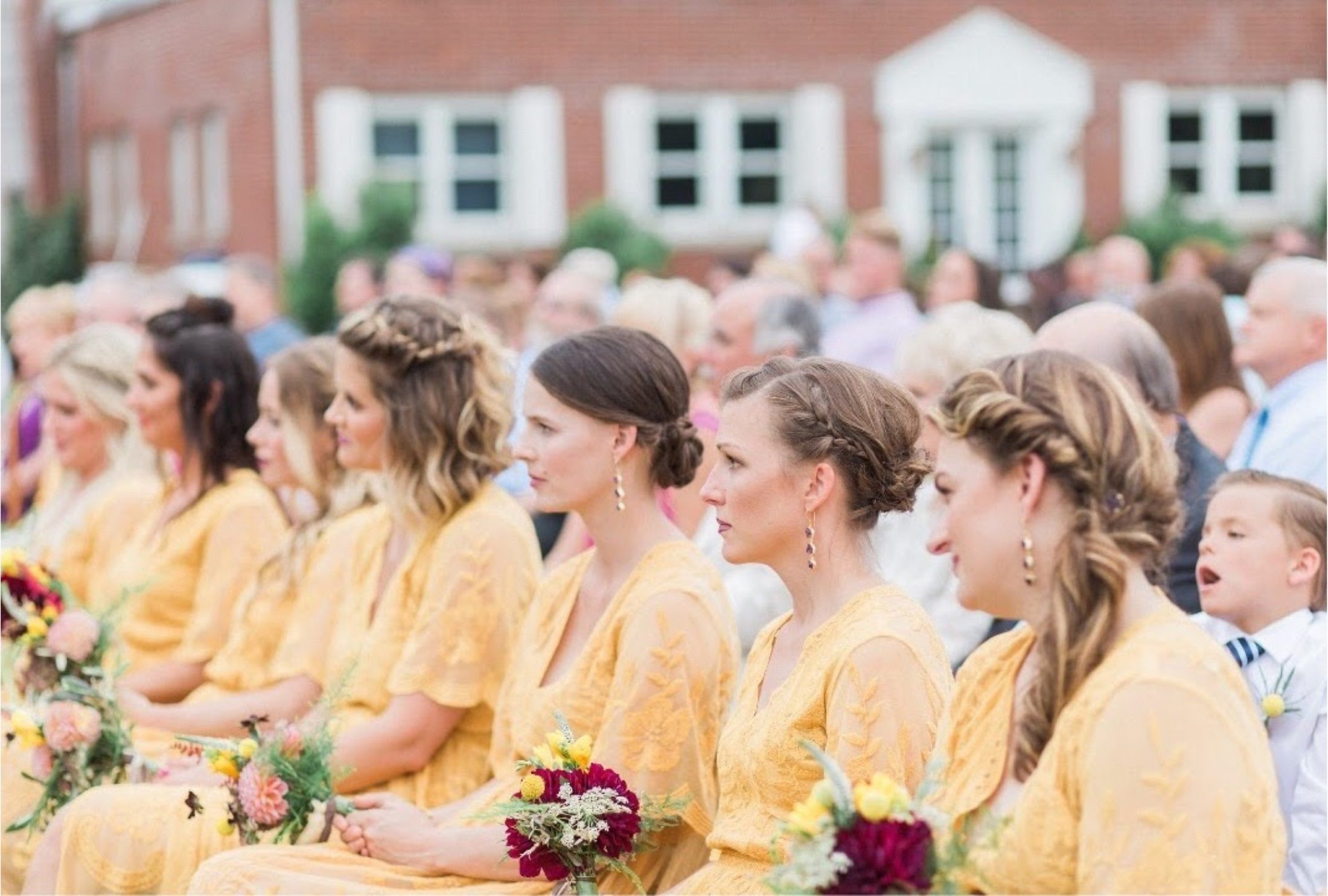 Elegant bridal party with hair and makeup service.